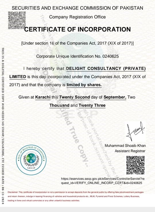 incorporation certificate